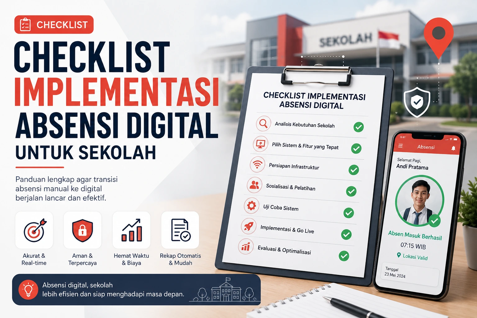 Thumbnail checklist implementasi absensi digital untuk sekolah.